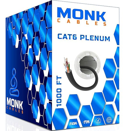 MONK CABLES | CAT6 Plenum Cable 1000ft | UTP, 550MHz | DSX-8000 Certified | by MONKCABLES