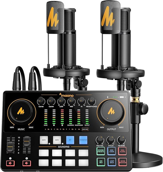 MAONO Podcast Equipment Bundle for 2: Audio Interface Mixer by MAONO