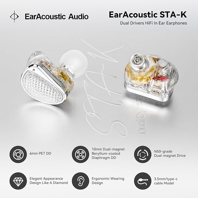 STA-K In Ear Monitor, EarAcoustic Audio HiFi Stereo Wired Earbuds, Hybrid Dual - Image 5