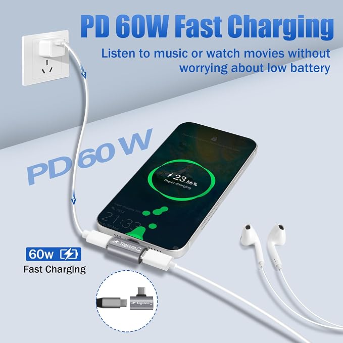 Dual USB C Headphone and Charger Adapter Splitter, 2-in-1 Type C to USB-C Audio - Image 3