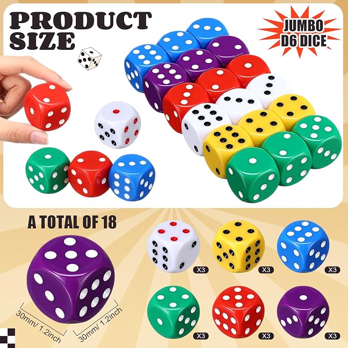 18 Pcs Casino Theme Party Dice Large Opaque Jumbo Acrylic D6 Dice - Image 3