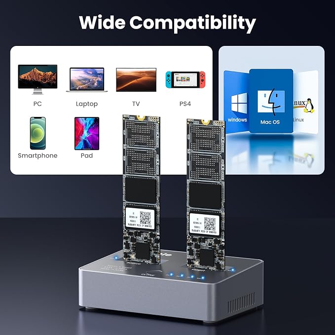 M.2 NVME/SATA Duplicator, Coolpie CR121 Dual-Bay Offline Clone M.2 NVME/SATA - Image 6