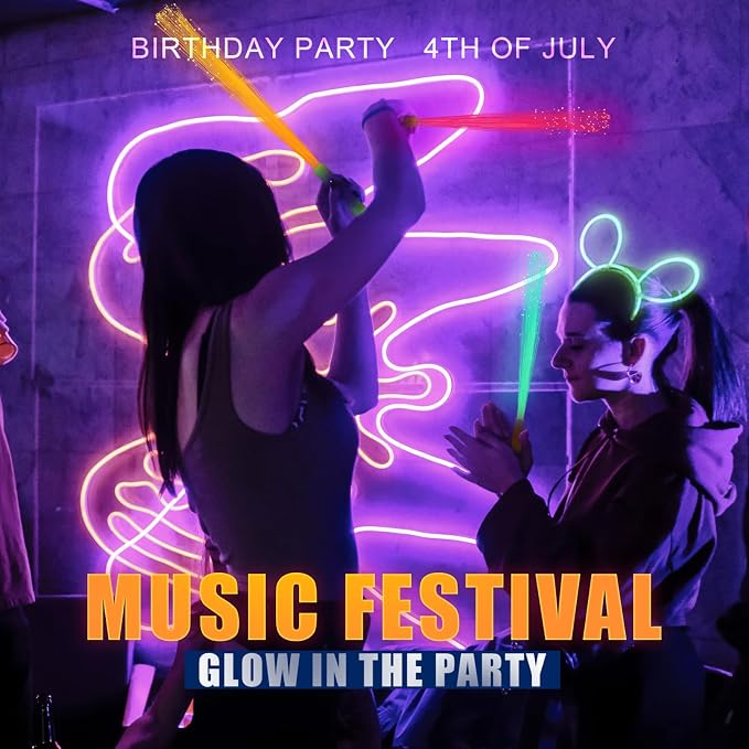 12 Pack Pink Glow Sticks Light Up Fiber Optic Stick Glow Wands Bulk - Image 6