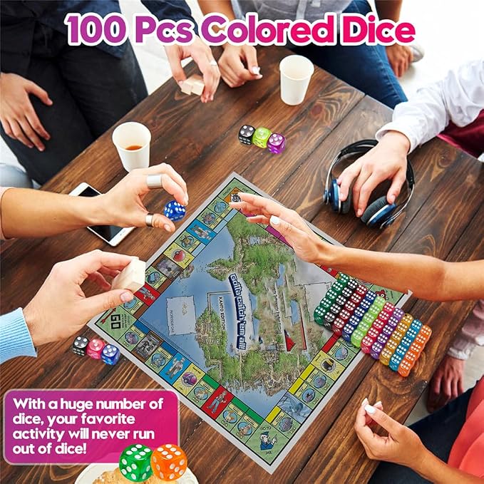 100 Pieces Colored Dice Set, Standard Bulk Colors Dices, Classroom Dice - Image 3