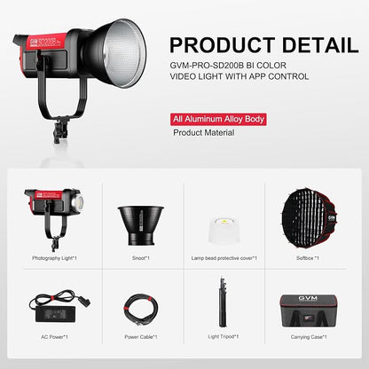 GVM 200W LED Video Light with Softbox, SD200B Photography Lighting Kit with - Image 9