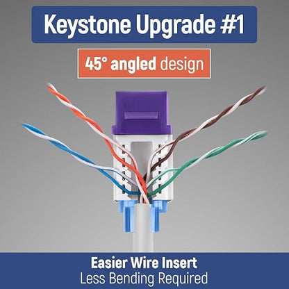 Everest 45° Angled RJ45 Cat5e Keystone Jacks 10-Pack in Purple - Image 3