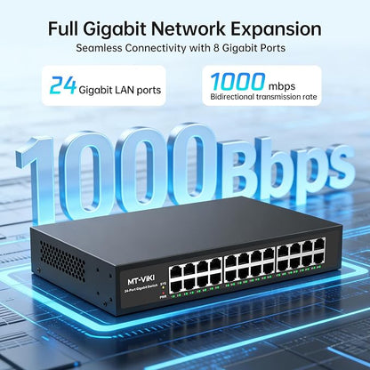 MT-VIKI 24 Port Gigabit Ethernet Switch, Unmanaged Network Switch Splitter - Image 2