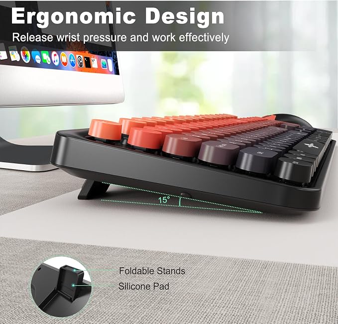 Wireless Keyboard and Mouse Combo, 104 Round Keys Cute Colorful Keyboard and - Image 6