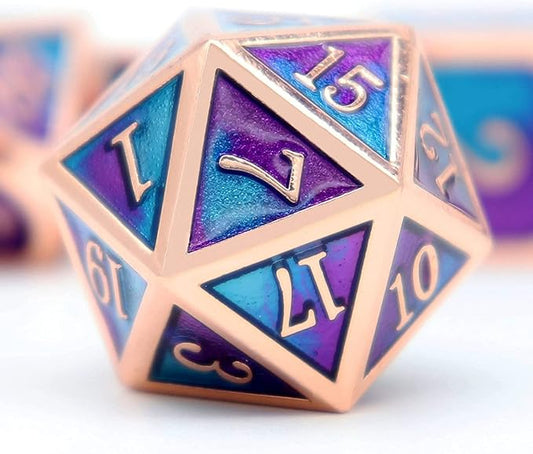 Haxtec Metal DND Dice Set D&D Gifts 7PCS Copper Blue Teal Purple Polyhedral RPG by HaxtecDice