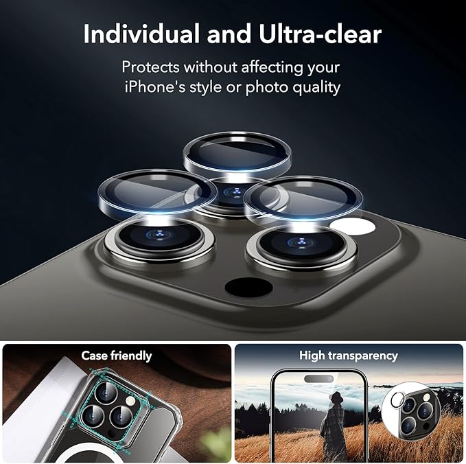 ESR 3+1 Pack for iPhone 15 Pro Screen Protector, 3 Black Edge Tempered-Glass - Image 5