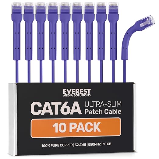 Everest Ultra Slim Cat6a Ethernet Patch Cables 7ft Purple by EverestMediaSolutions