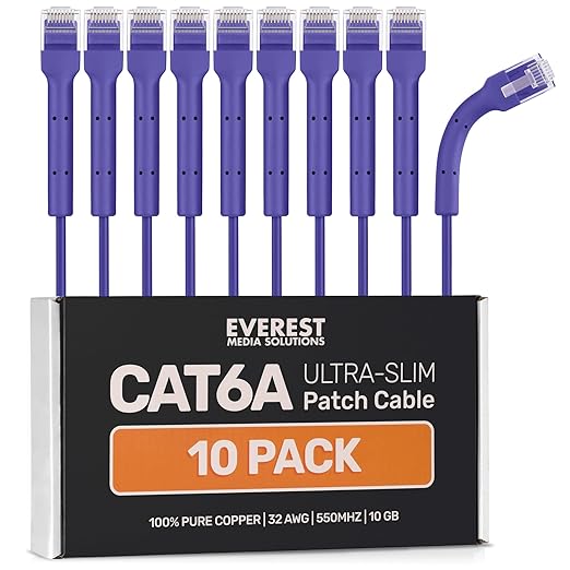 Everest Ultra Slim Cat6a Ethernet Patch Cables 3ft Purple by EverestMediaSolutions