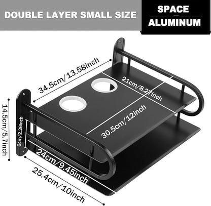Black Metal Double Wireless WiFi Router Storage Box Wall Hanging Shelf - Image 2