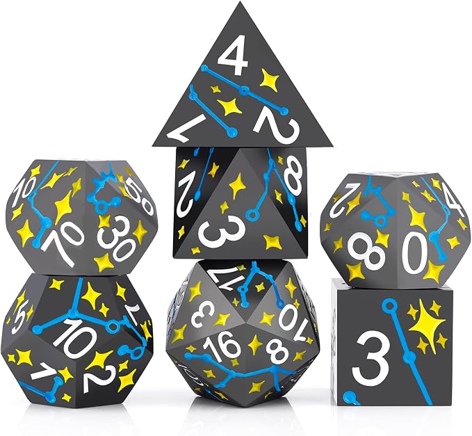 PJOY Metal Dice Set D&D Star DND Dice Set Polyhedral Dice by PJOYDice