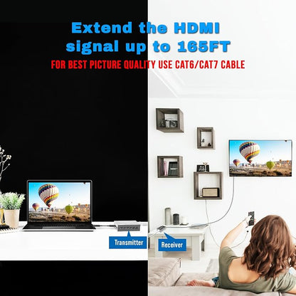 J-Tech Digital HDMI Extender 1080P 60Hz Over Single CAT 5e/6/7 PoC up to 165ft - Image 2