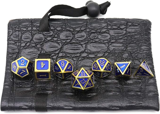 Haxtec Metal DND Dice Set 7 Die Gold Blue Metal D&D Dice Compatible - Image 5