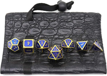 Haxtec Metal DND Dice Set 7 Die Gold Blue Metal D&D Dice Compatible - Image 5
