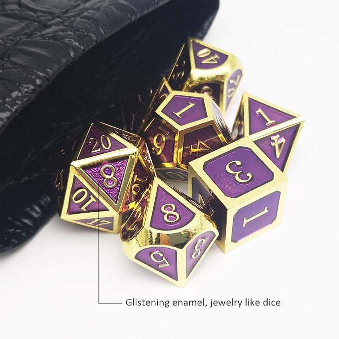 Haxtec D&D Metal Dice Set Gold Purple DND Dice Compatible - Image 3