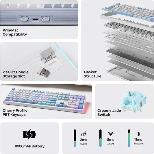 EPOMAKER TH108 Full Size Mechanical Keyboard, Wireless Gaming Keyboard - Image 2