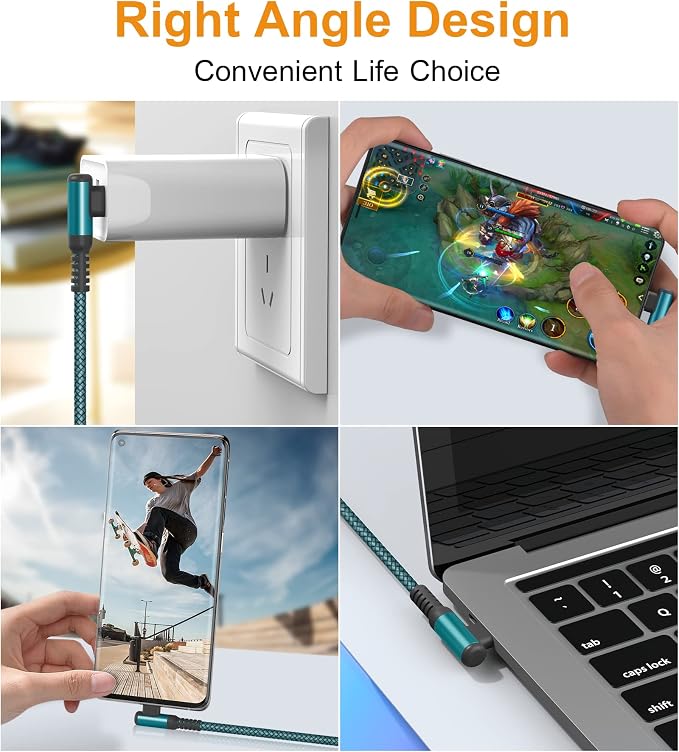 sweguard USB Type C Charger Cable Right Angle iPhone 15 Charger Nylon Braided - Image 4