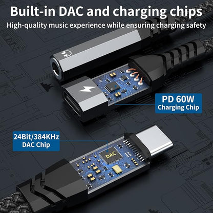 USB C to 3.5mm Headphone and Charger Adapter, 2-in-1 Type C to Aux Jack Cable - Image 5
