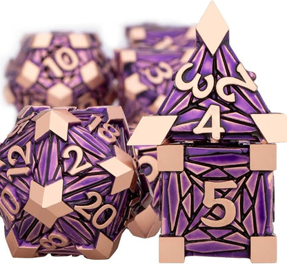 7PCS Metal DND Dice Set with Box, Debris RPG Purple D and D Dice - Image 2