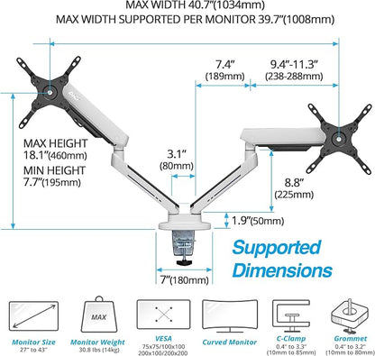 AVLT Dual 27”-43” RGB Gaming Monitor Arm Desk Mount Built-in 20 Lighting Modes - Image 4