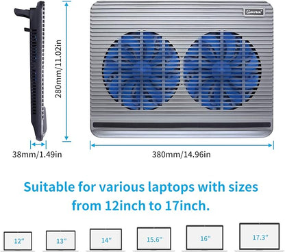 Laptop Cooling Pad, Coolertek USB Powered Laptop Cooler, 2 Blue Silent Big Fans - Image 4