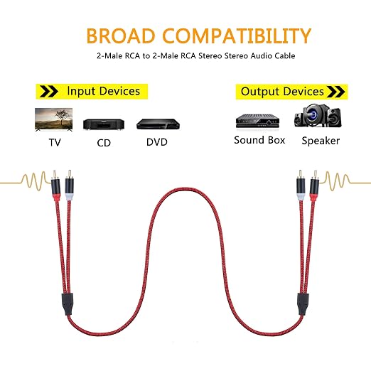 RCA Cable 10Ft, 2Rca Male to 2-RCA Male Audio Stereo Subwoofer Cable - Image 4