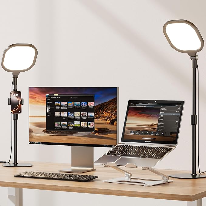 2 Packs Video Conference Lighting Kits, Dimmable Desk Ring Light by LitONES