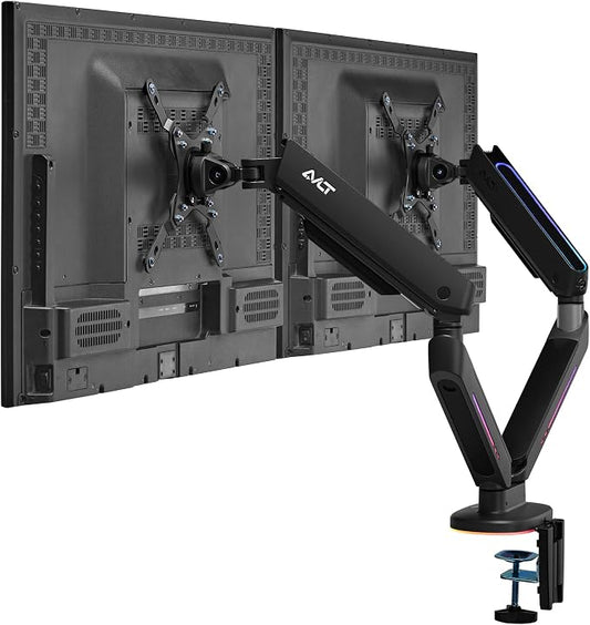AVLT Dual 27”-43” RGB Gaming Monitor Arm Desk Mount Built-in 20 Lighting Modes by AVLT-USA