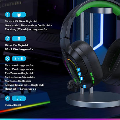 FC200 Wireless Gaming Headset for PS5, PS4-2.4GHz USB Foldable Headphones - Image 9