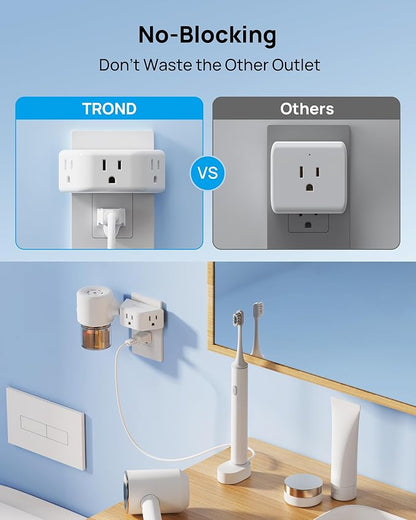 TROND Outlet Extender, 3-Prong Grounded Wall Plug Splitter, 3 Way Angled Outlet - Image 4