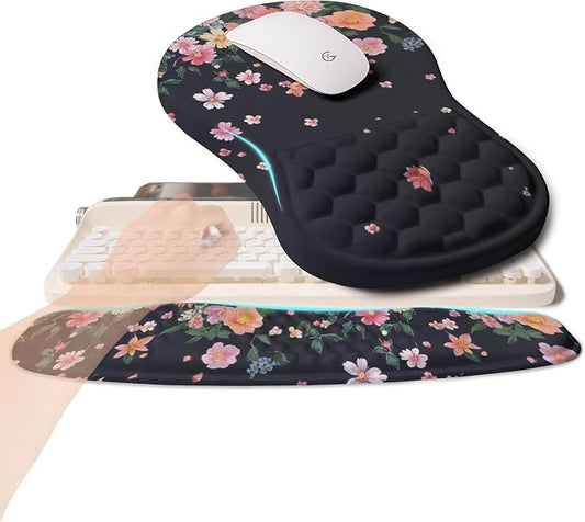 2-in-1 Ergonomic Set, Wave Rise Keyboard Wrist Rest and Massage Bulge Slope by KUOSGM