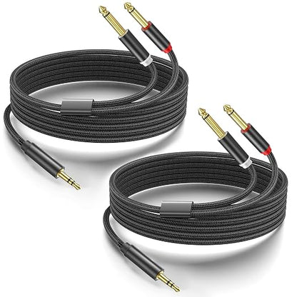 2Pack 10Ft 3.5mm 1/8" TRS to Dual 6.35mm 1/4" TS Mono Stereo Y-Cable Splitter by Yumiwoow