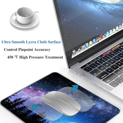 Beautiful Galaxy Nebula Mouse Pad, Full Moon in Night Forest Mouse Pad - Image 4
