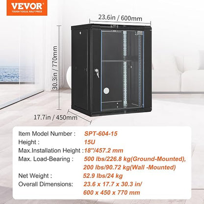 VEVOR 15U Wall Mount Network Server Cabinet, Server Rack Cabinet Enclosure - Image 7