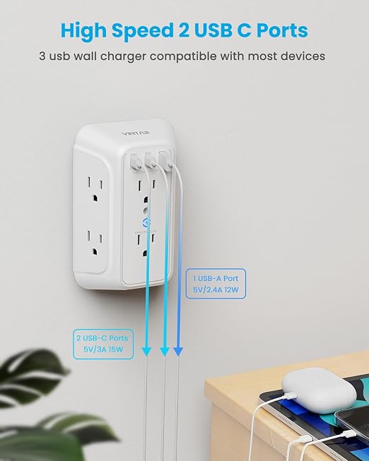 Surge Protector Outlet Extender, VINTAR 6 Outlet Splitter - Image 3