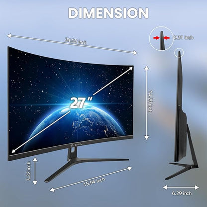 CRUA 27" Curved Monitor, FHD VA Panel, 120% sRGB Professional Computer Monitor - Image 7