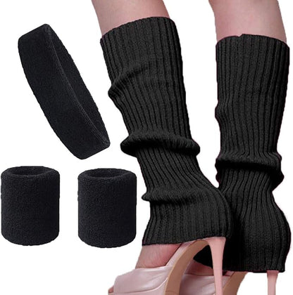 Song Qing Women 80s Dance Plain Ribbed Running Headband Wristbands Knit Crochet by Song+Qing