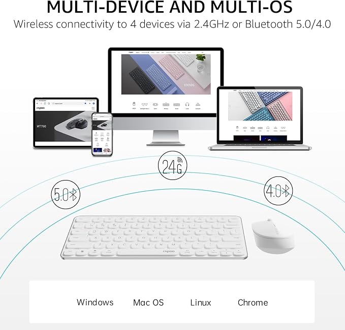 Rapoo 9010M Multi-Device Keyboard and Mouse Combo, 2.4GHz/Bluetooth 5.0/4.0 - Image 2