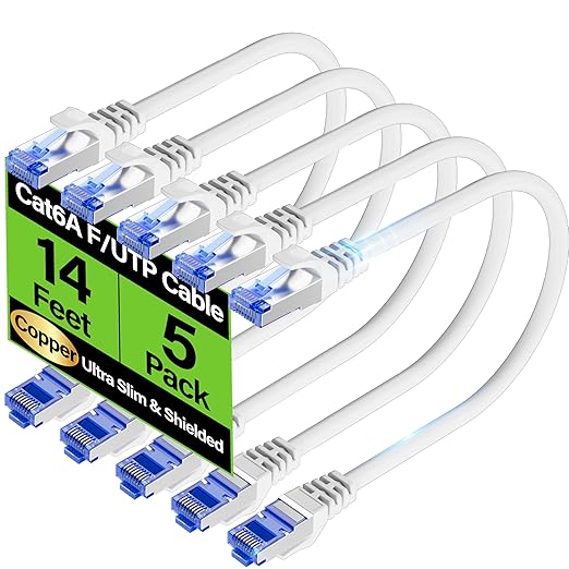 Cat6A Ethernet Cable Shielded 10Gbps 14 ft, Slim Shielded Ethernet Cable Cat 6 by Unknown