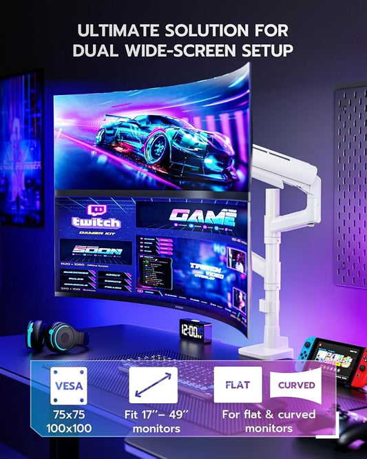 Vertical Dual Monitor Mount for 17-49 Inch Ultrawide Heavy Duty Curved Screen - Image 2