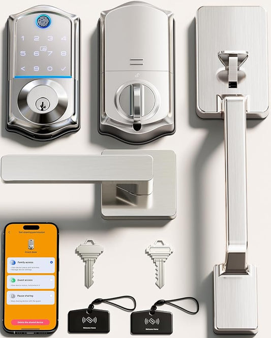 Veise VE017-D Smart Fingerprint Front Door Lock Set, App Control, 8-in-1 by Veise
