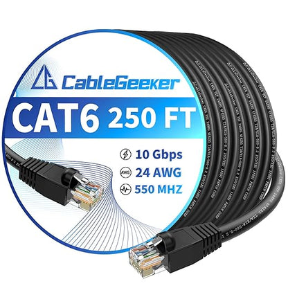 CableGeeker Cat 6 Ethernet Cable 250 ft, High Speed 10Gbps CCA Internet Network by CableGeeker