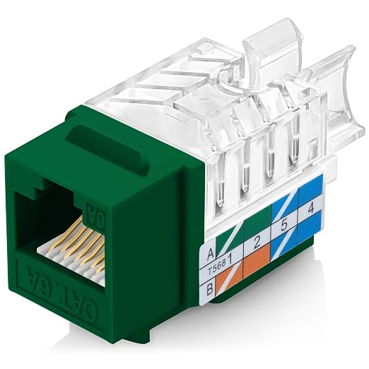 Everest 45° Angled RJ45 Cat6A Keystone Jacks 50-Pack in Green by EverestMediaSolutions