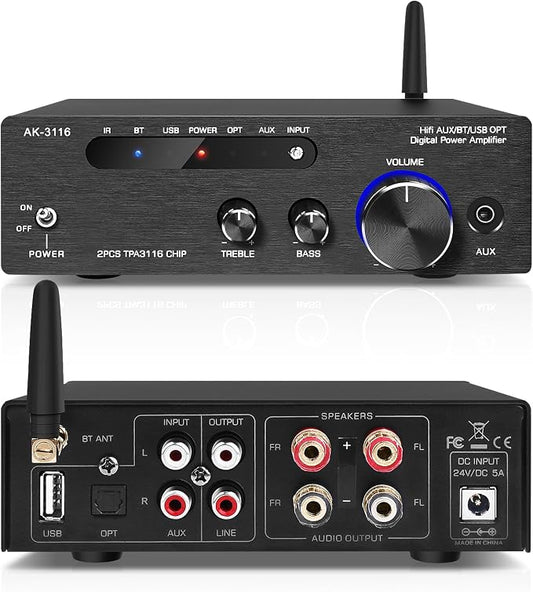 Amplifier Home Audio, Stereo Receiver Bluetooth 5.0 Power amp 100W x2 Wireless - Image 2
