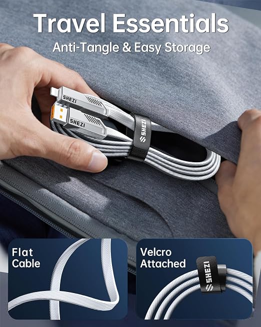 SHEZI 4-in-1 USB C Cable 60W 5FT Fast Charging Flat Nylon Braided Charger Cord - Image 6