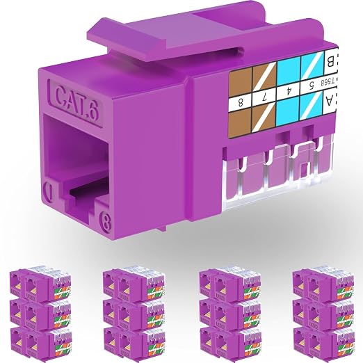 Rapink RJ45 Keystone Jack Cat6 10G Support, Keystone Jacks UTP 25 Pack by Rapink