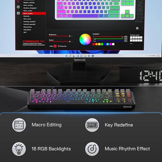 Redragon K707 PRO GB 80% Gasket RGB Gaming Keyboard, 3-Modes Wireless TKL - Image 8